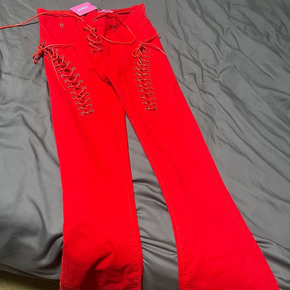 edikted engine red flare jeans - Picture 2 of 5